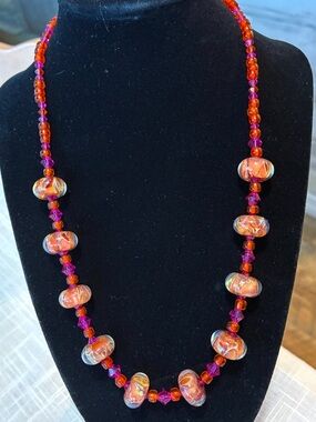 Artisan Stunning Lampwork and Crystals Bead Necklace